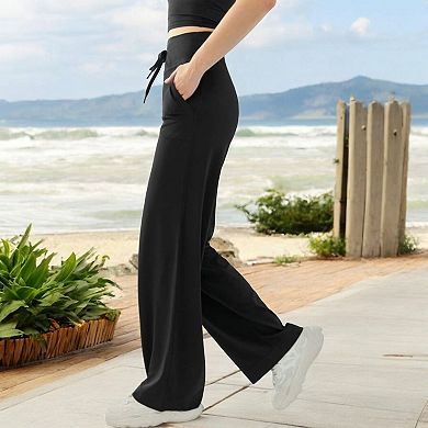 Women's High Waisted Wide Leg Lounge Pants with Drawstring and Pockets