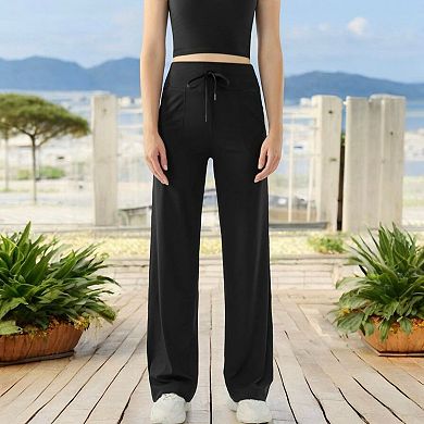 Women's High Waisted Wide Leg Lounge Pants with Drawstring and Pockets