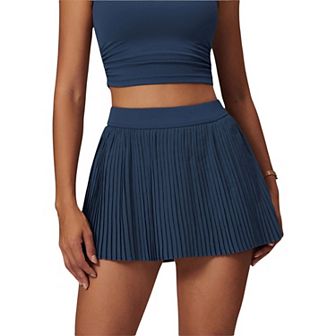 Women's High Waist Pleated Athletic Skort with Built-in Shorts