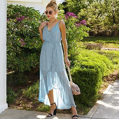Women's Sleeveless V-Neck Wrap Maxi Dress with High-Low Hem