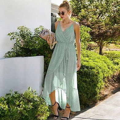 Women's Sleeveless V-Neck Wrap Maxi Dress with High-Low Hem
