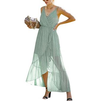 Women's Sleeveless V-Neck Wrap Maxi Dress with High-Low Hem