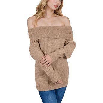 Women's Off-Shoulder Ribbed Knit Sweater with Long Sleeves