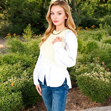 Women's Chunky Knit Sweater Vest with Chain Detail Crew Neck