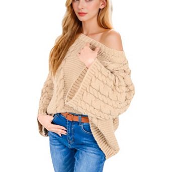 Women's Cable Knit Sweater with Long Bell Sleeves