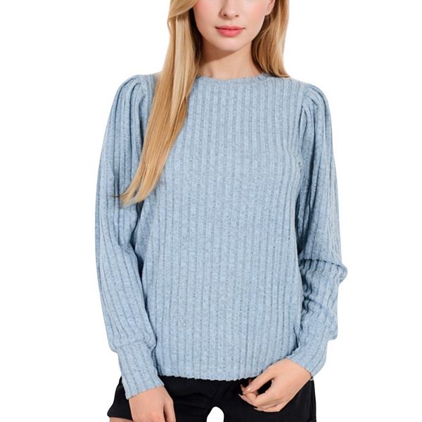 Textured Long Sleeve Sweater with Ribbed Trim