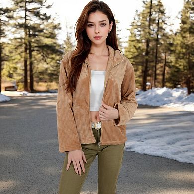 Women's Zip-Up Jacket with Embroidered Collar and Side Pockets