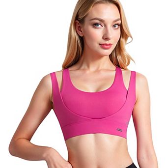 Women's Double Strap Scoop Neck Sports Bra with Wide Underband