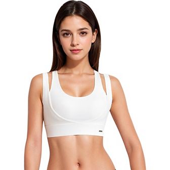 Women's Double Strap Scoop Neck Sports Bra with Wide Underband