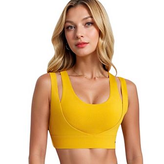 Women's Double Strap Scoop Neck Sports Bra with Wide Underband