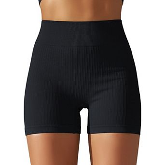Women's Wide Band Stretchy Rib Knit Seamless Gathered Biker Shorts