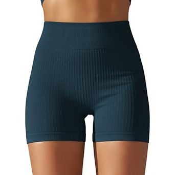 Women's Wide Band Stretchy Rib Knit Seamless Gathered Biker Shorts