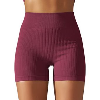 Women's Wide Band Stretchy Rib Knit Seamless Gathered Biker Shorts