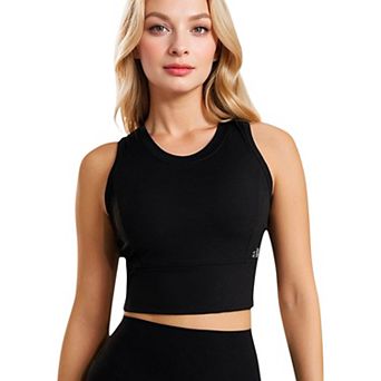 Women's Sleeveless Cropped Sports Top with Crew Neck