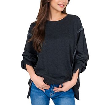 Women's Oversized Long Sleeve Pullover Sweatshirt with Drop Shoulders and Side Slits