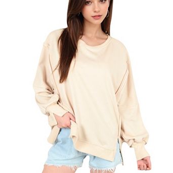 Women's Oversized Long Sleeve Pullover Sweatshirt with Drop Shoulders and Side Slits