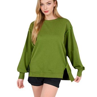 Women's Oversized Long Sleeve Pullover Sweatshirt with Drop Shoulders and Side Slits