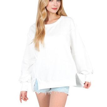 Women's Oversized Long Sleeve Pullover Sweatshirt with Drop Shoulders and Side Slits