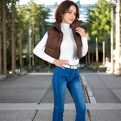 Women's Zip-Up Puff Vest Jacket with Cozy Design and Warmth