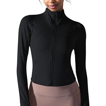 Women's Stretchy Long Sleeve High Neck Zip Pocket Sports Jacket
