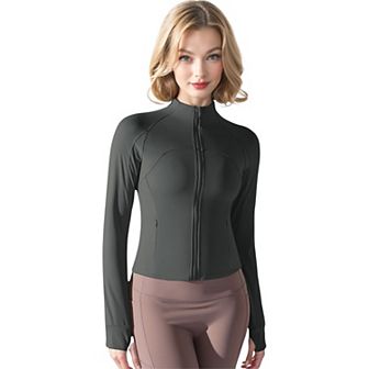 Women's Stretchy Long Sleeve High Neck Zip Pocket Sports Jacket