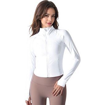 Women's Stretchy Long Sleeve High Neck Zip Pocket Sports Jacket