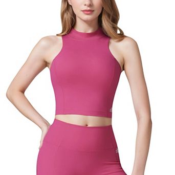 Women's High Neck Athletic Crop Top with Racerback Design and Stretchy Fabric for Activewear