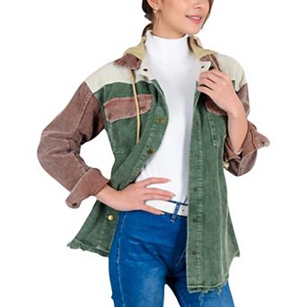 Women's Color Block Jacket with Attached Hood and Stylish Design