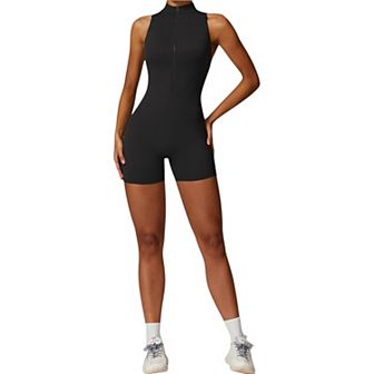 Women's Backless One-Piece Activewear Romper with Open Back Design