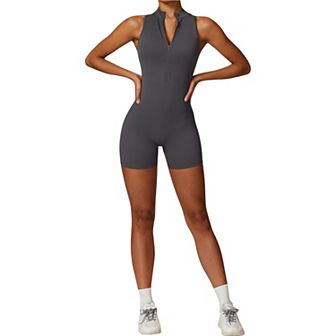 Women's Backless One-Piece Activewear Romper with Open Back Design
