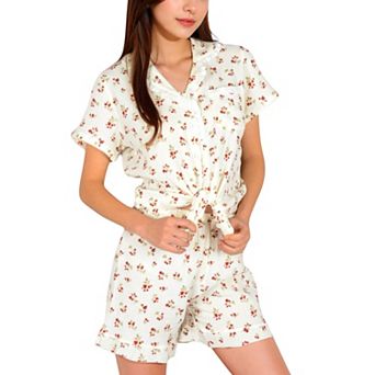 Women's Floral Print Button-Up Short Pajama Set
