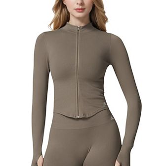 Women's Zip-Up Long Sleeve Activewear Jacket with Thumbholes and High Collar