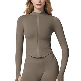 Women's Zip-Up Long Sleeve Activewear Jacket with Thumbholes and High Collar