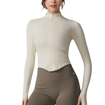 Women's Zip-Up Long Sleeve Activewear Jacket with Thumbholes and High Collar