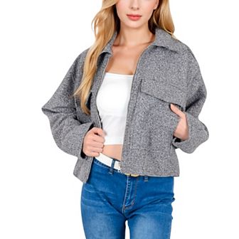 Women's Zip-Up Collared Jacket with Front Flap Pockets