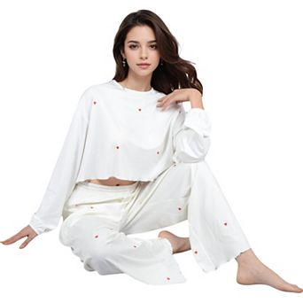 Women's Heart Print 2 pc Set with Long Sleeves and Relaxed Fit
