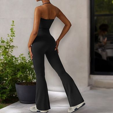 Women's Flared Halter Neck Jumpsuit Convert to High Waist Flared Yoga Pants