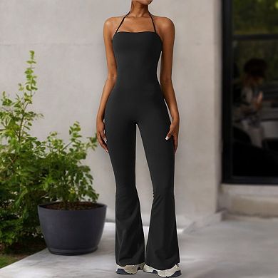 Women's Flared Halter Neck Jumpsuit Convert to High Waist Flared Yoga Pants