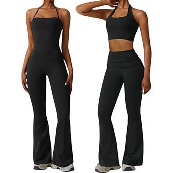 Women's Flared Halter Neck Jumpsuit Convert to High Waist Flared Yoga Pants