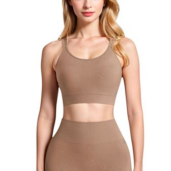 Women's Ribbed Seamless Sports Bra with Crisscross Back