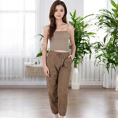 Women's High Waist Drawstring Pants with Elastic Cuffs and Side Pockets