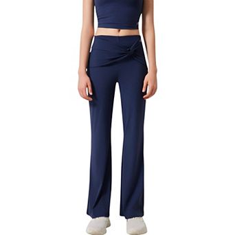Women's High-Waisted Flare Pants with Twist Knot Detail
