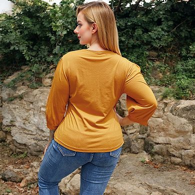 Women's Long Sleeve Blouse with V-Neck and Drawstring Detail