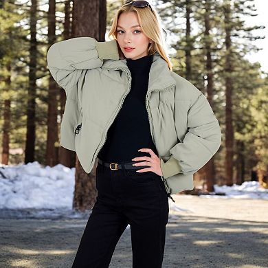 Women's Oversized High Collar Quilted Puffer Jacket - Stylish & Warm Winter Outerwear