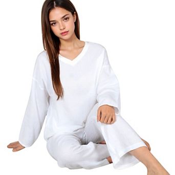 Women's V-Neck Top and Wide-Leg Pant Set in Soft Waffle Knit