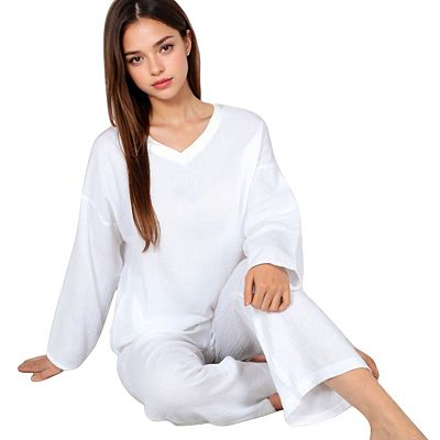 Women's V-Neck Top and Wide-Leg Pant Set in Soft Waffle Knit