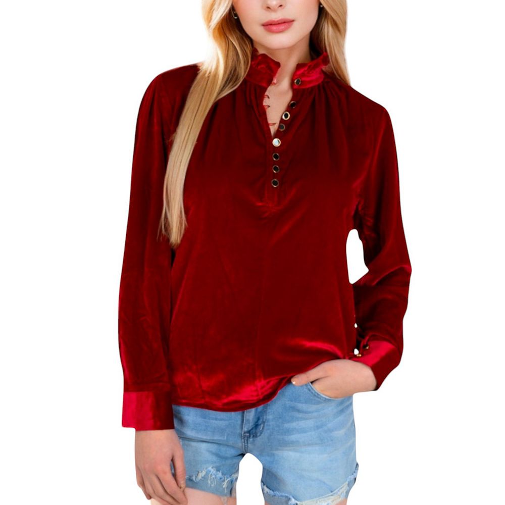 Velvet Twist-Front Long Sleeve Blouse main image 0