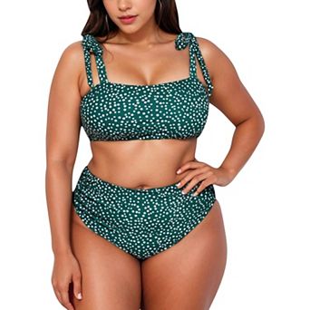 Women's Two-Piece Swimwear Set with Adjustable Straps and High-Waisted Bottom