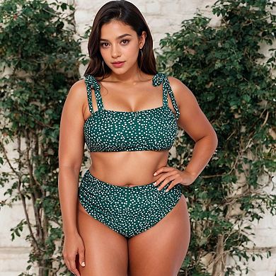 Women's Two-Piece Swimwear Set with Adjustable Straps and High-Waisted Bottom