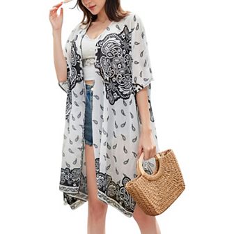 Women's Semi-Sheer Boho Cover-Up with Open Front